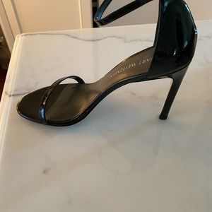 Patent leather high heeled sandals